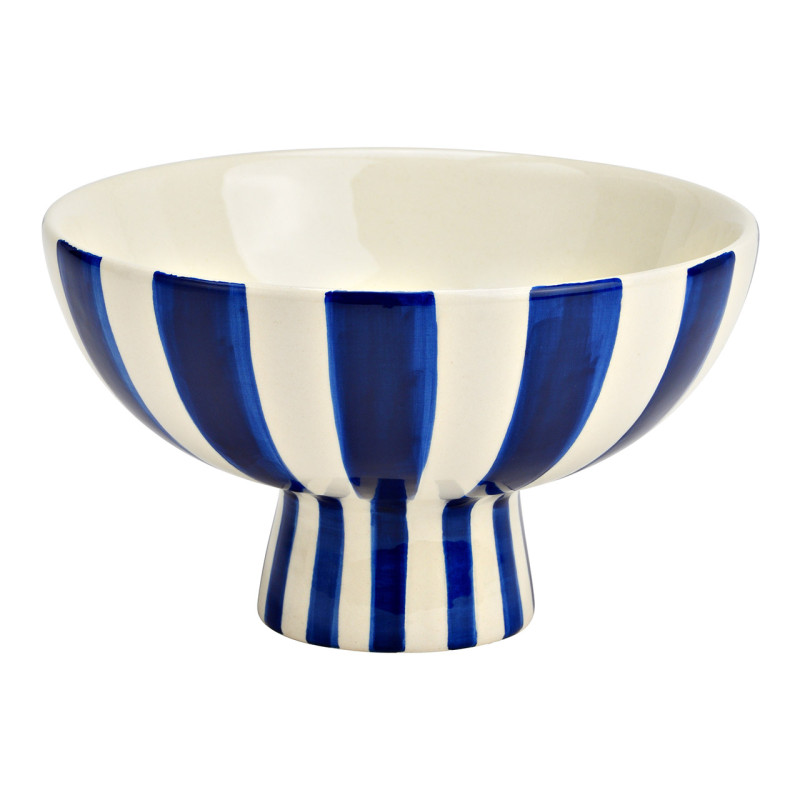 Bol décoratif sur pied Rond 17 cm Céramique Bleu Blanc Rayé Sweetio - 1