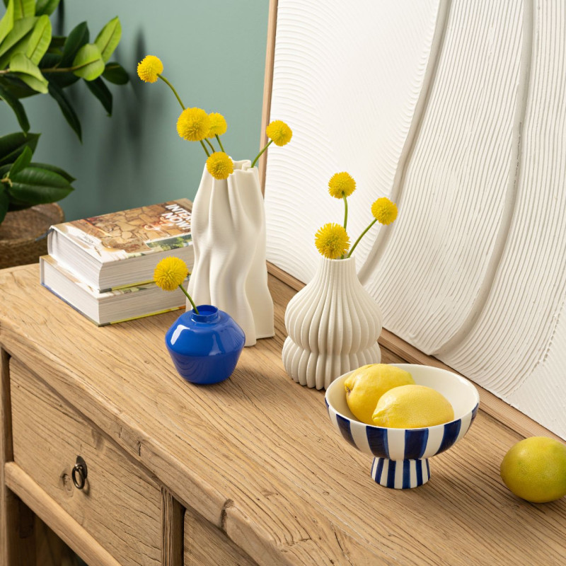 Bol décoratif sur pied Rond 17 cm Céramique Bleu Blanc Rayé Sweetio - 2