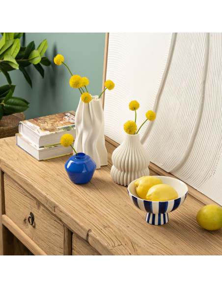 Bol décoratif sur pied Rond 17 cm Céramique Bleu Blanc Rayé Sweetio - 2