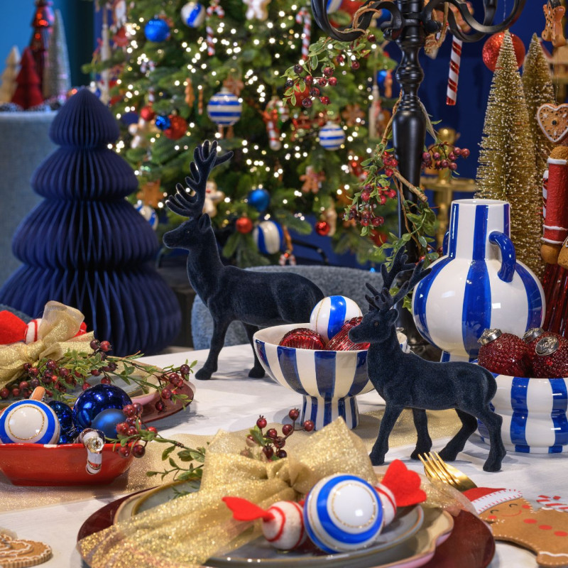 Bol décoratif sur pied Rond 17 cm Céramique Bleu Blanc Rayé Sweetio - 3