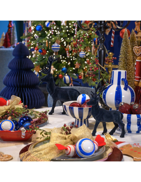 Bol décoratif sur pied Rond 17 cm Céramique Bleu Blanc Rayé Sweetio - 3