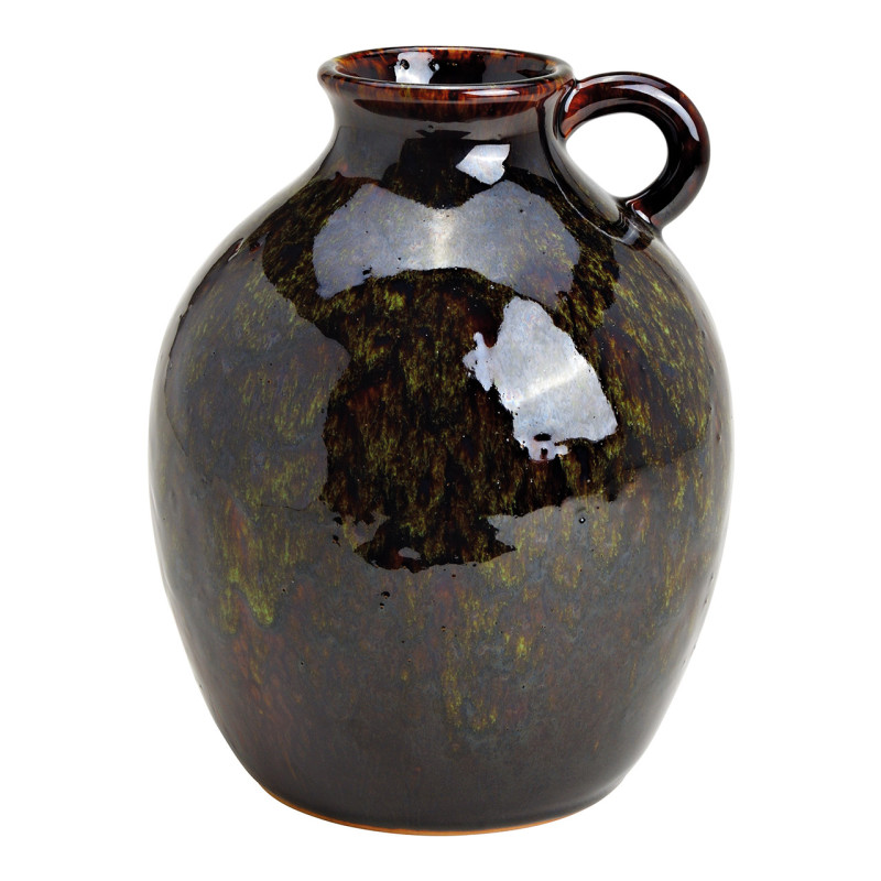 Vase vintage avec anse Amphore Hauteur 24 cm Céramique Marron Vert Talon - 1