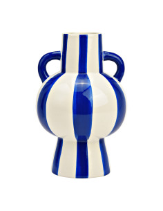 Vase moderne 2 anses Amphore Hauteur 24 cm Céramique Bleu Blanc Rayé Sweetio - 1