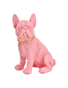 Statuette déco Bouledogue avec laisse Hauteur 21 cm Résine Rose Zilan - 1