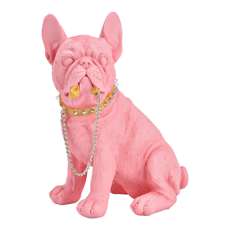 Statuette déco Bouledogue avec laisse Hauteur 21 cm Résine Rose Zilan - 1