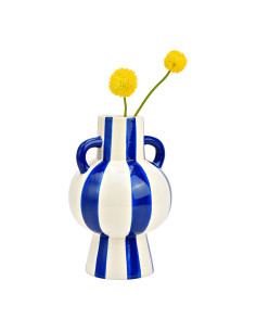 Vase moderne 2 anses Amphore Hauteur 24 cm Céramique Bleu Blanc Rayé Sweetio - 1 2