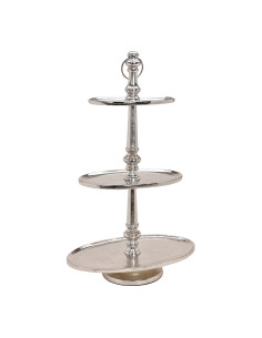 Présentoir 3 étages moderne chic Ovale Hauteur 75 cm Métal Argenté Beyran - 1