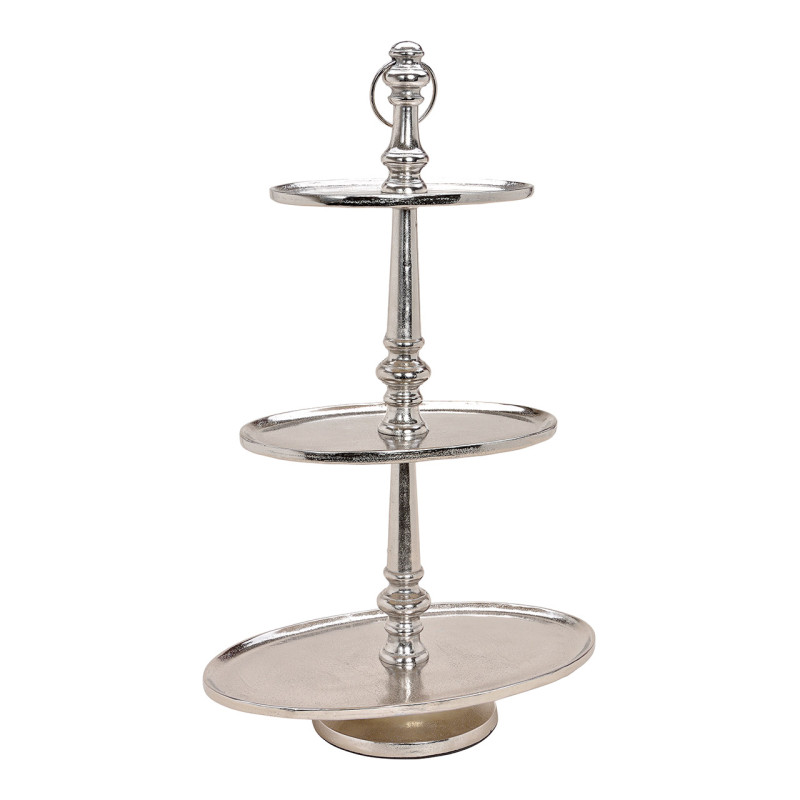 Présentoir 3 étages moderne chic Ovale Hauteur 75 cm Métal Argenté Beyran - 1