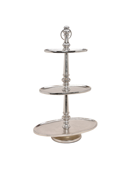 Présentoir 3 étages moderne chic Ovale Hauteur 75 cm Métal Argenté Beyran - 1