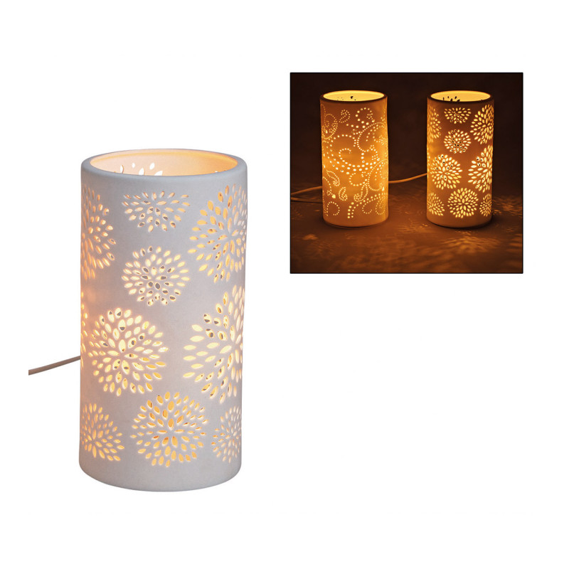Lampe à poser ajourée Fleurs Hauteur 20 cm Porcelaine Blanc Blumen - 1