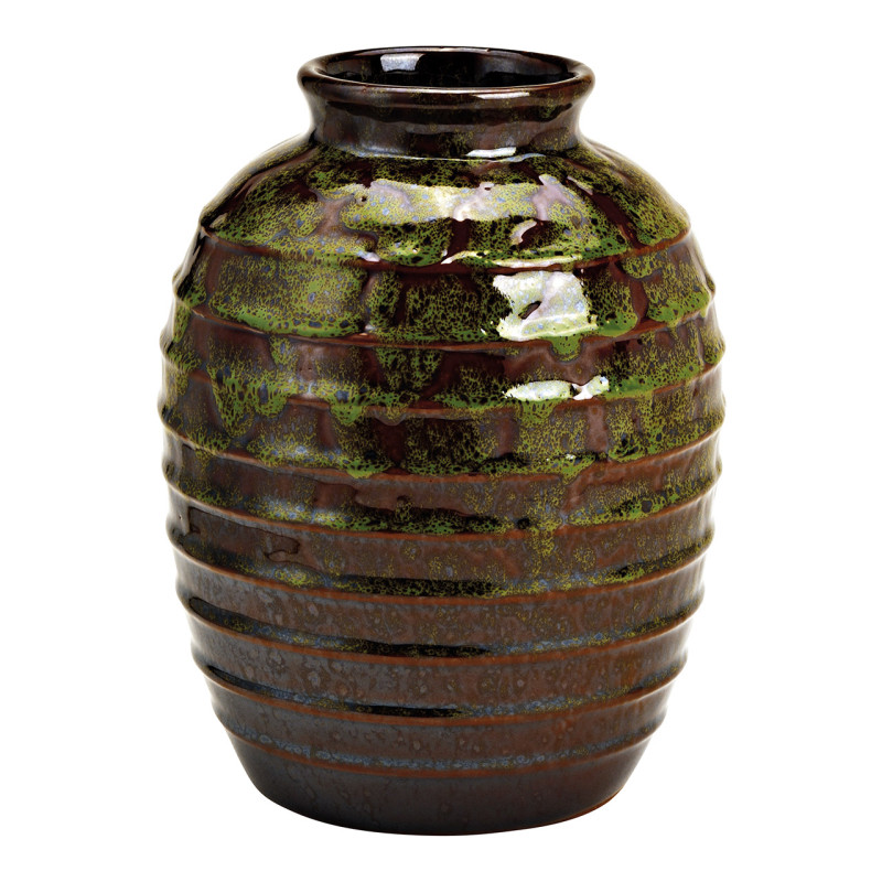 Vase rustique chic Ovale Hauteur 24 cm Céramique Marron Vert Ziran - 1