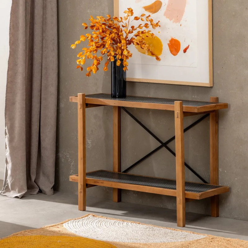 Étagère 2 niveaux en Bois de Xylosma Noir Naturel Métal Noir Oslo - 2
