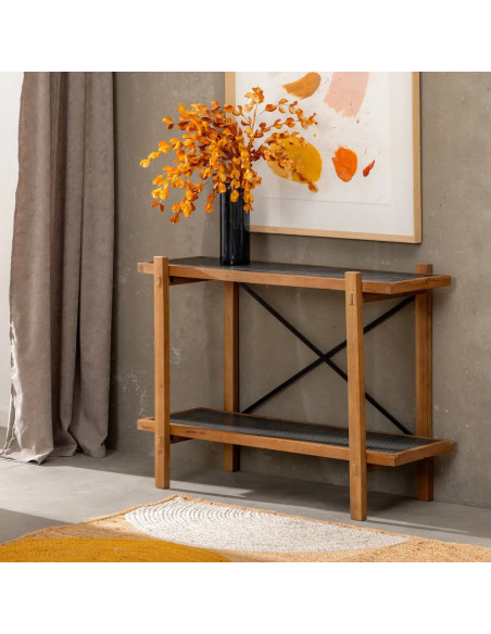 Étagère 2 niveaux en Bois de Xylosma Noir Naturel Métal Noir Oslo - 2