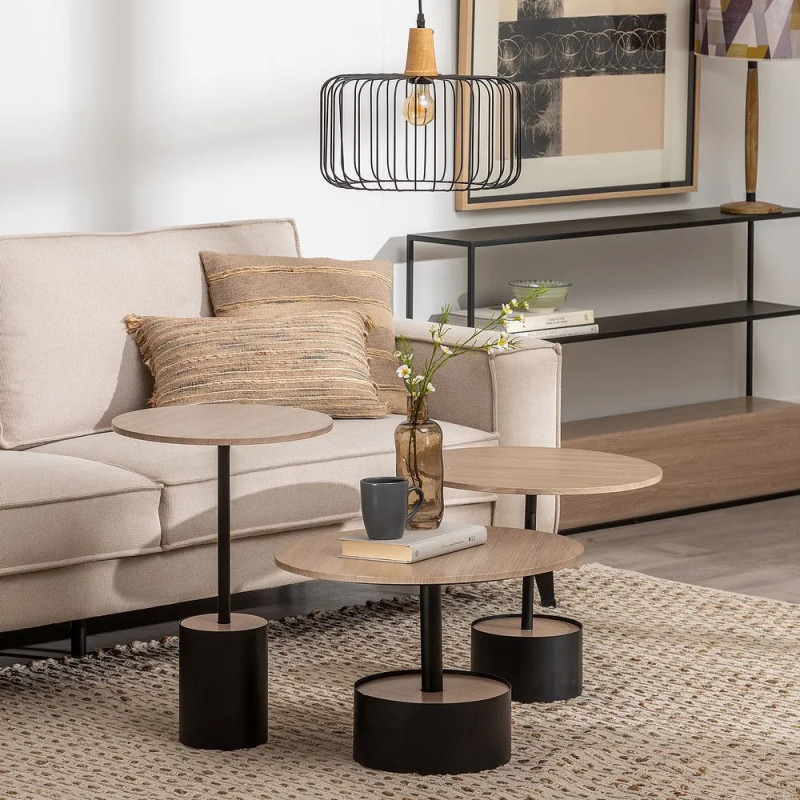 Table basse Ronde 65 cm en Bois Naturel Métal Noir Helena - 2