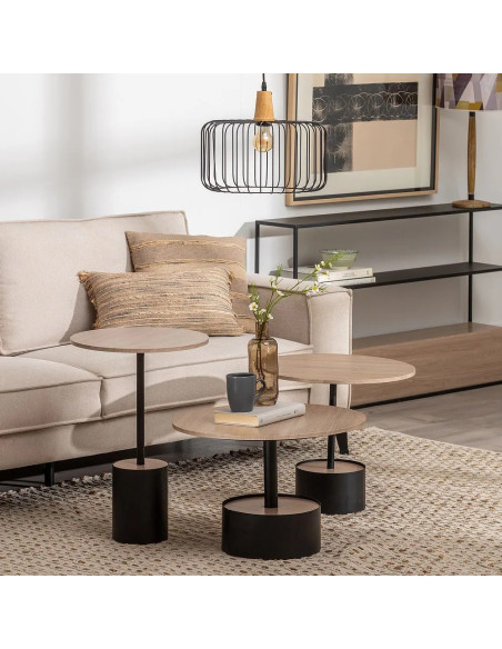 Table basse Ronde 65 cm en Bois Naturel Métal Noir Helena - 2