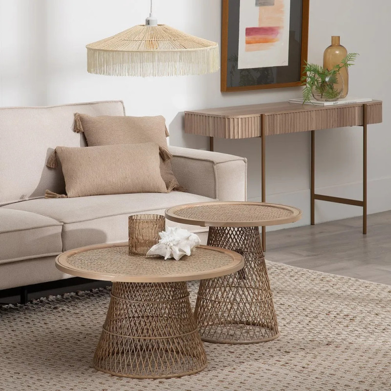 Table basse Ronde en Rotin Naturel Métal Rattan - 2