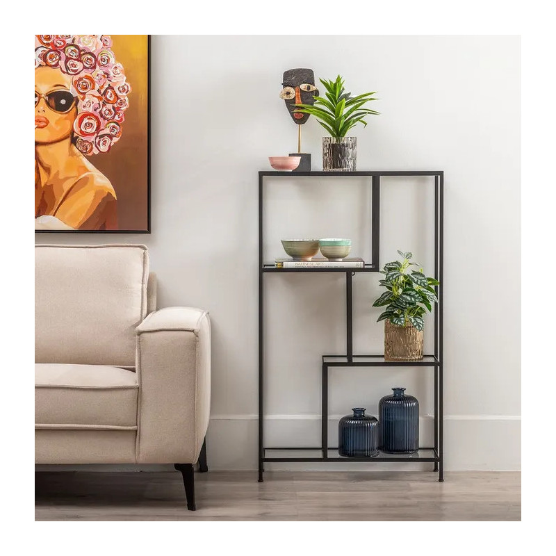 Étagère 6 niveaux en Métal Noir Verre Transparent Square - 2