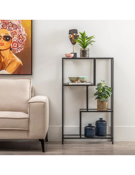 Étagère 6 niveaux en Métal Noir Verre Transparent Square - 2