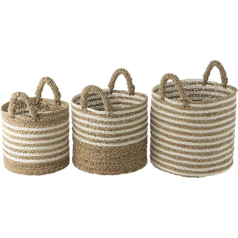Paniers de rangement en raphia rayés naturel et blanc Lot de 3 - 2
