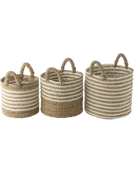 Paniers de rangement en raphia rayés naturel et blanc Lot de 3 - 2