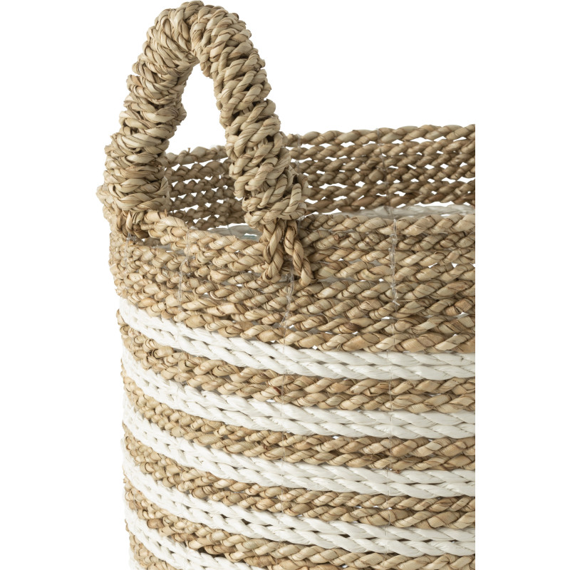 Paniers de rangement en raphia rayés naturel et blanc Lot de 3 - 3