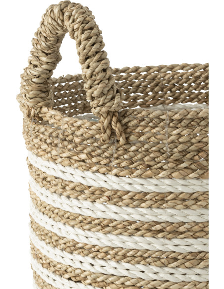 Paniers de rangement en raphia rayés naturel et blanc Lot de 3 - 3