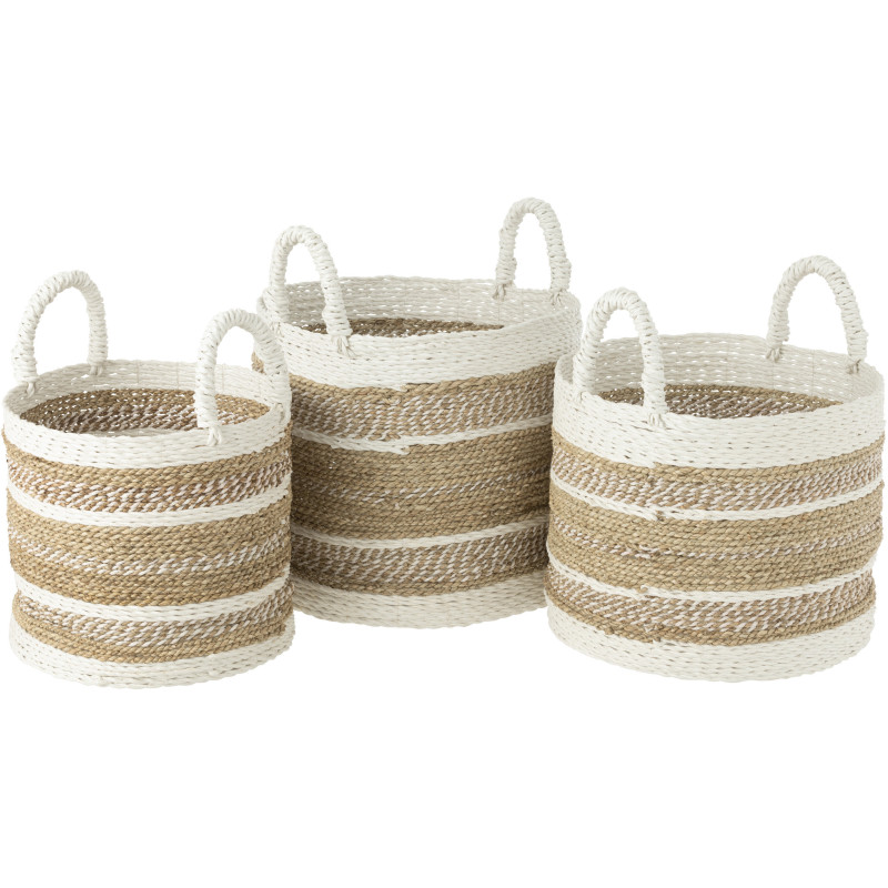 Set de 3 paniers de rangement en raphia naturel et blanc - 1