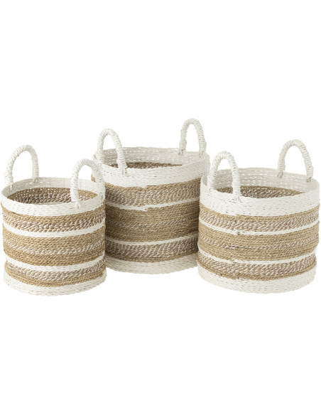 Set de 3 paniers de rangement en raphia naturel et blanc - 1