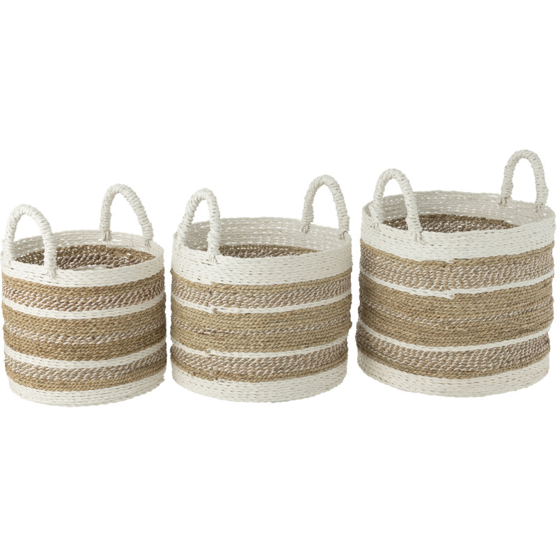 Set de 3 paniers de rangement en raphia naturel et blanc - 2