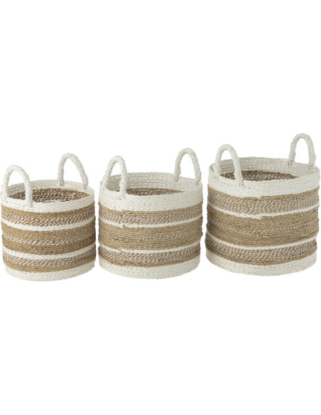 Set de 3 paniers de rangement en raphia naturel et blanc - 2