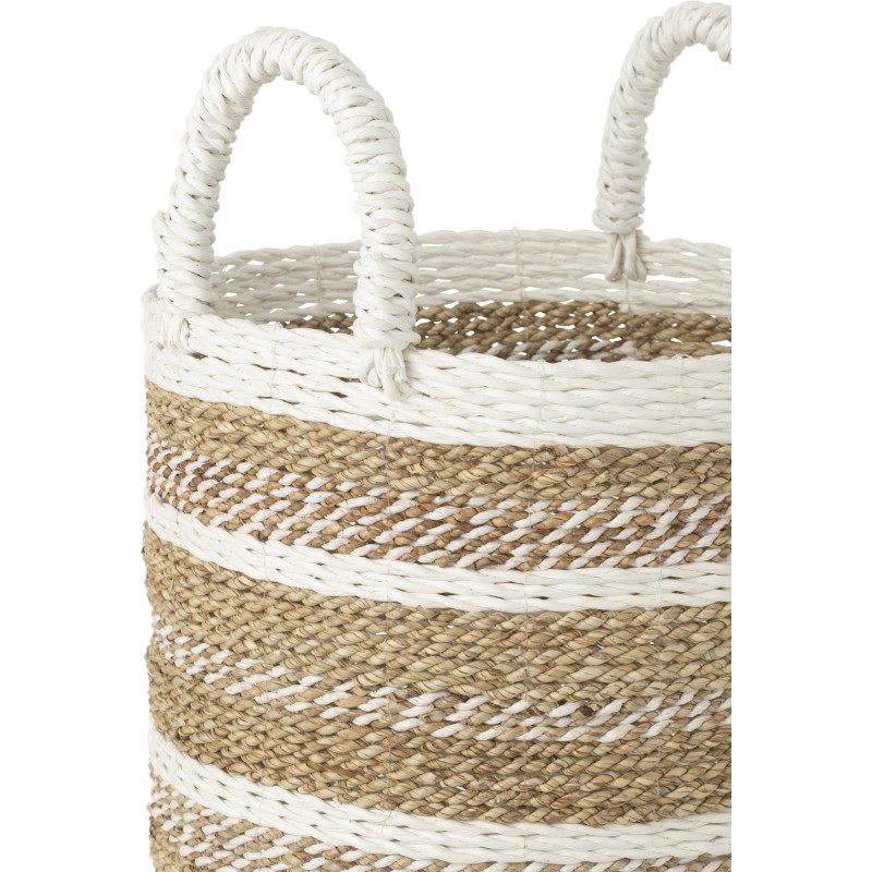 Set de 3 paniers de rangement en raphia naturel et blanc - 3