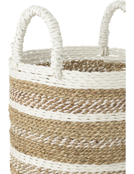Set de 3 paniers de rangement en raphia naturel et blanc - 3