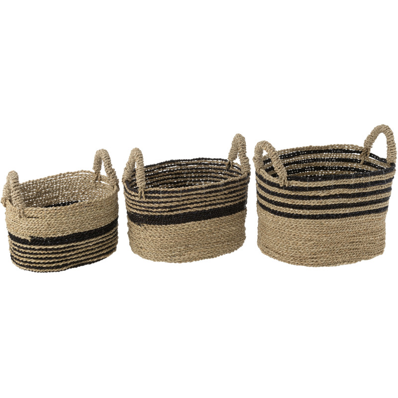 Paniers de rangement ovales raffia naturel et noir Set de 3 - 2