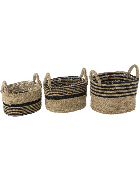 Paniers de rangement ovales raffia naturel et noir Set de 3 - 2