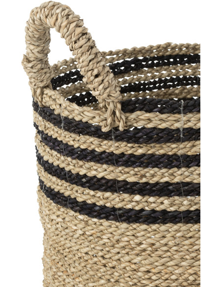 Paniers de rangement ovales raffia naturel et noir Set de 3 - 3