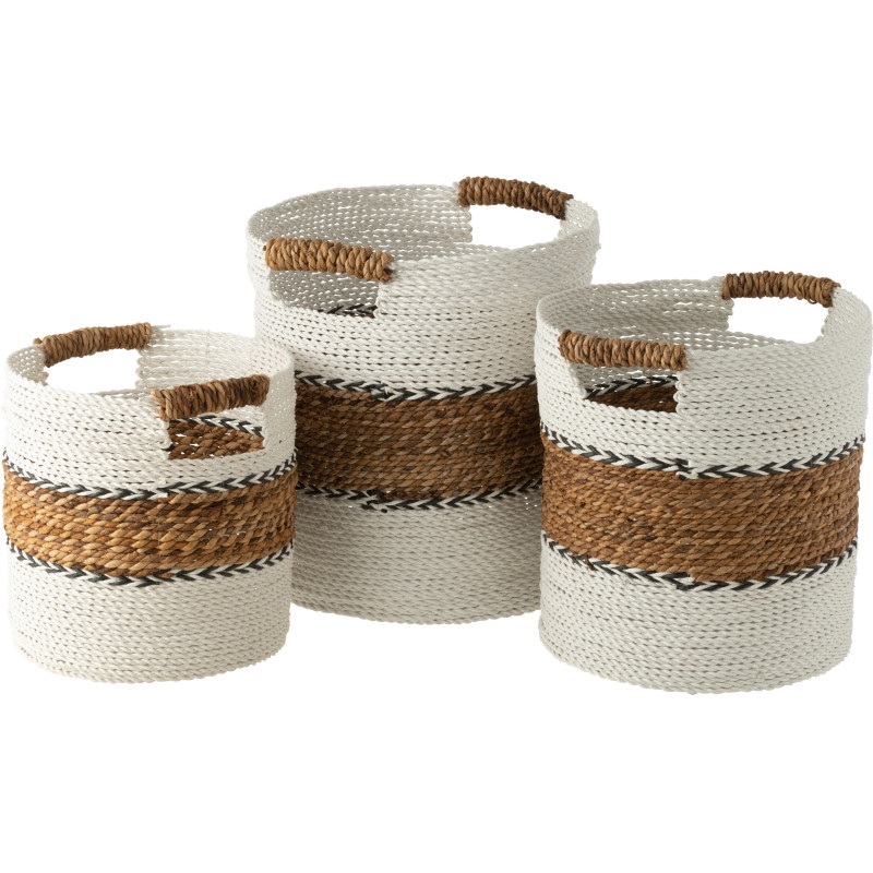 Paniers de rangement déco raffia naturel et blanc Lot de 3 - 1