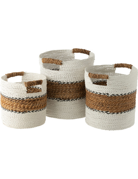 Paniers de rangement déco raffia naturel et blanc Lot de 3 - 1