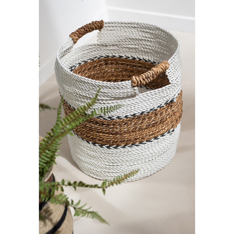 Paniers de rangement déco raffia naturel et blanc Lot de 3 - 2