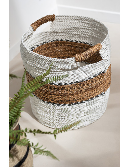 Paniers de rangement déco raffia naturel et blanc Lot de 3 - 2