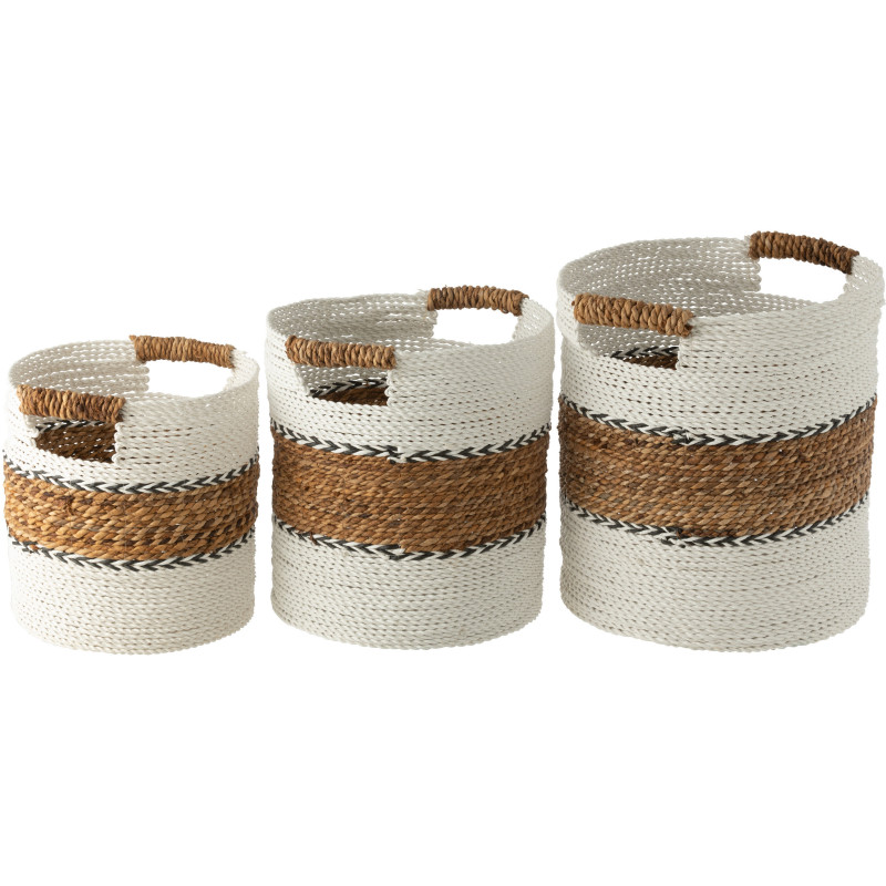 Paniers de rangement déco raffia naturel et blanc Lot de 3 - 3