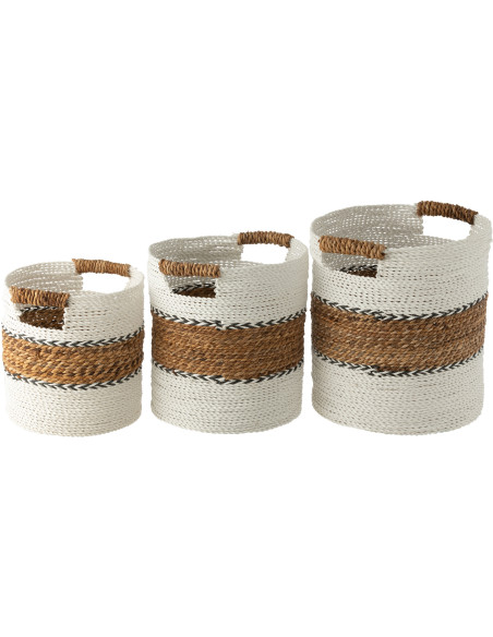 Paniers de rangement déco raffia naturel et blanc Lot de 3 - 3