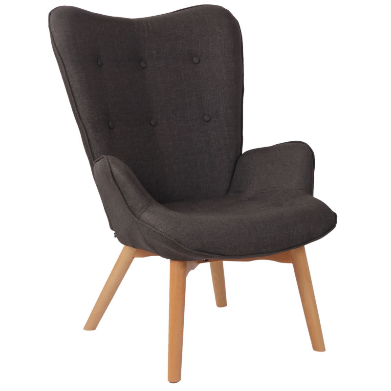 Fauteuil chesterfield moderne capitonné Tissu Gris foncé Bois Naturel Ziven - 1