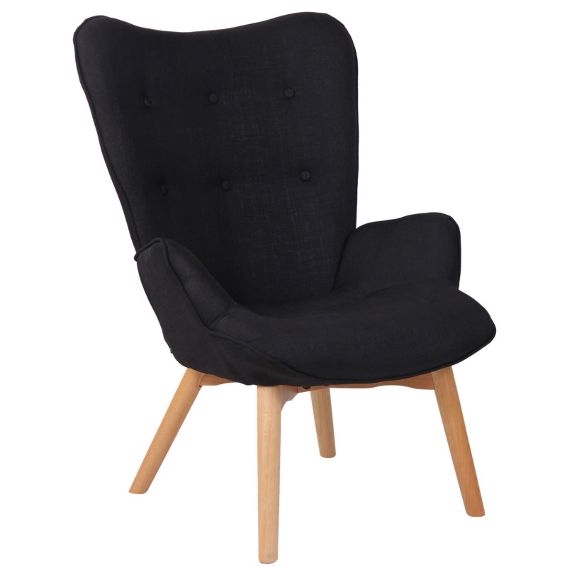 Fauteuil chesterfield moderne capitonné Tissu Noir Bois Naturel Ziven - 1