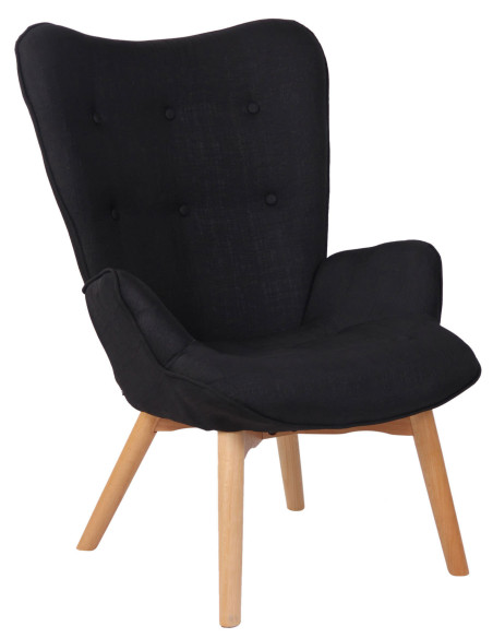 Fauteuil chesterfield moderne capitonné Tissu Noir Bois Naturel Ziven - 1
