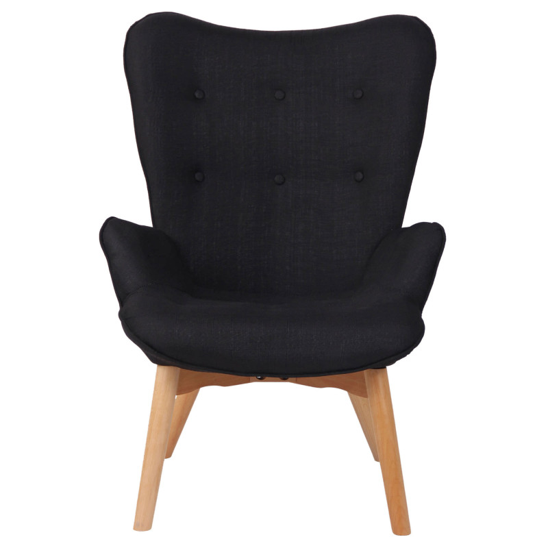 Fauteuil chesterfield moderne capitonné Tissu Noir Bois Naturel Ziven - 2