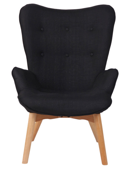 Fauteuil chesterfield moderne capitonné Tissu Noir Bois Naturel Ziven - 2