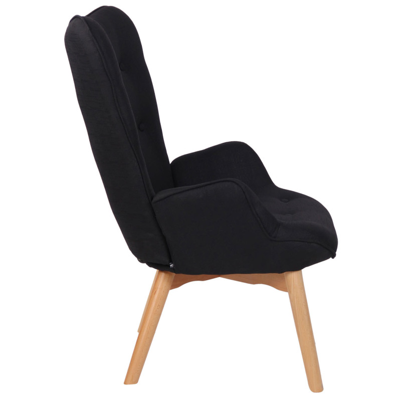 Fauteuil chesterfield moderne capitonné Tissu Noir Bois Naturel Ziven - 3