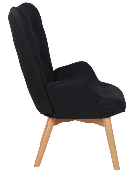 Fauteuil chesterfield moderne capitonné Tissu Noir Bois Naturel Ziven - 3
