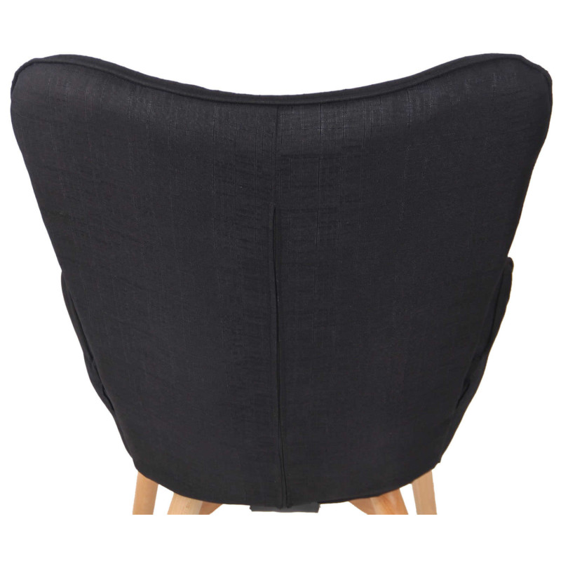 Fauteuil chesterfield moderne capitonné Tissu Noir Bois Naturel Ziven - 4