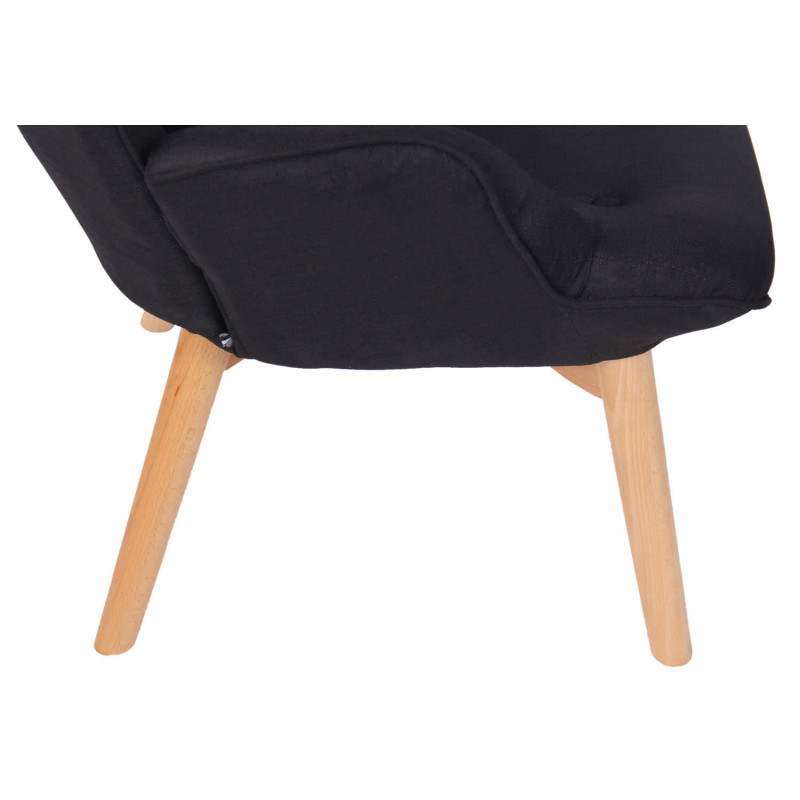 Fauteuil chesterfield moderne capitonné Tissu Noir Bois Naturel Ziven - 6